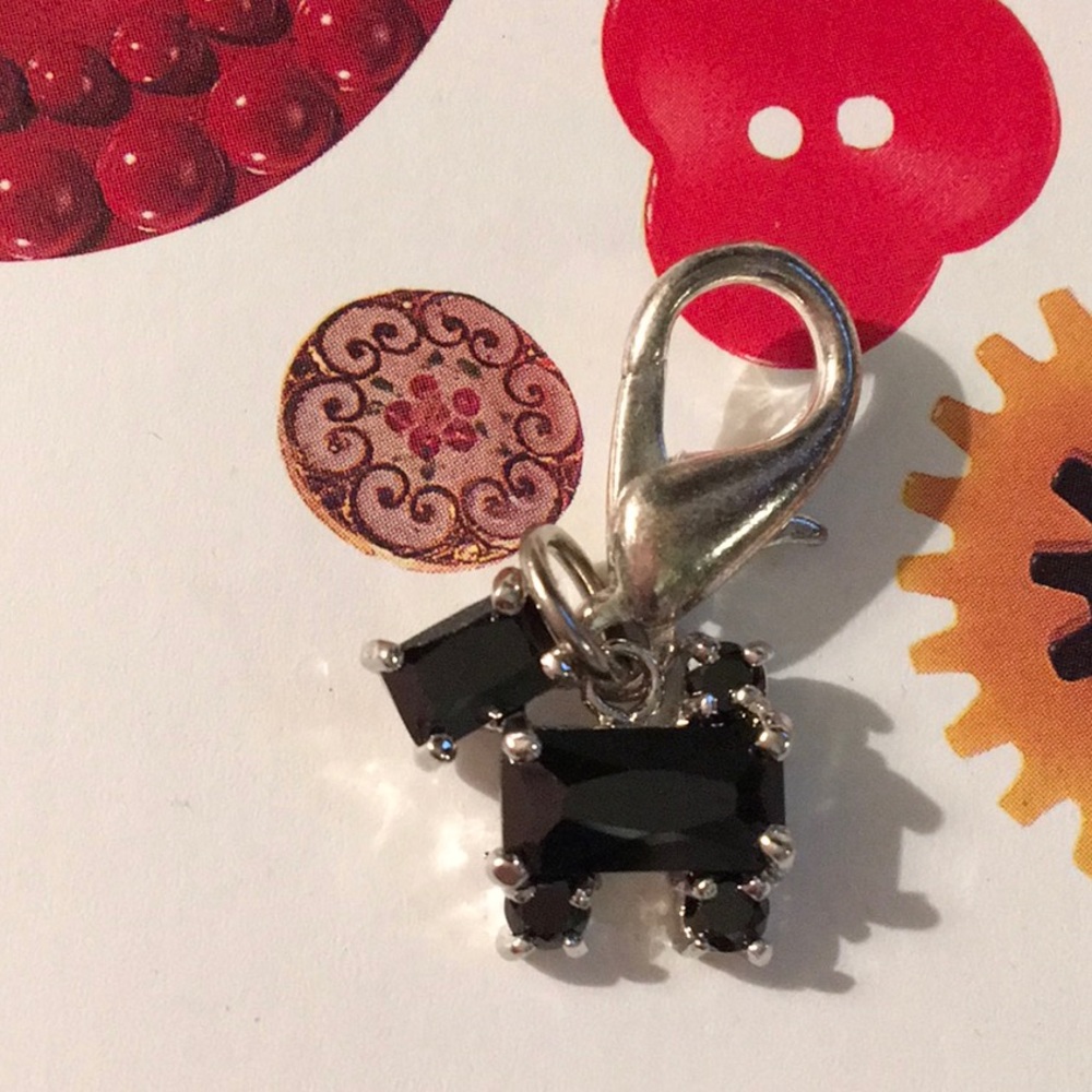 Black Cubic Zirconia Scottie Scotty Pet Collar Charm NEW Zipper Pull Key Chain